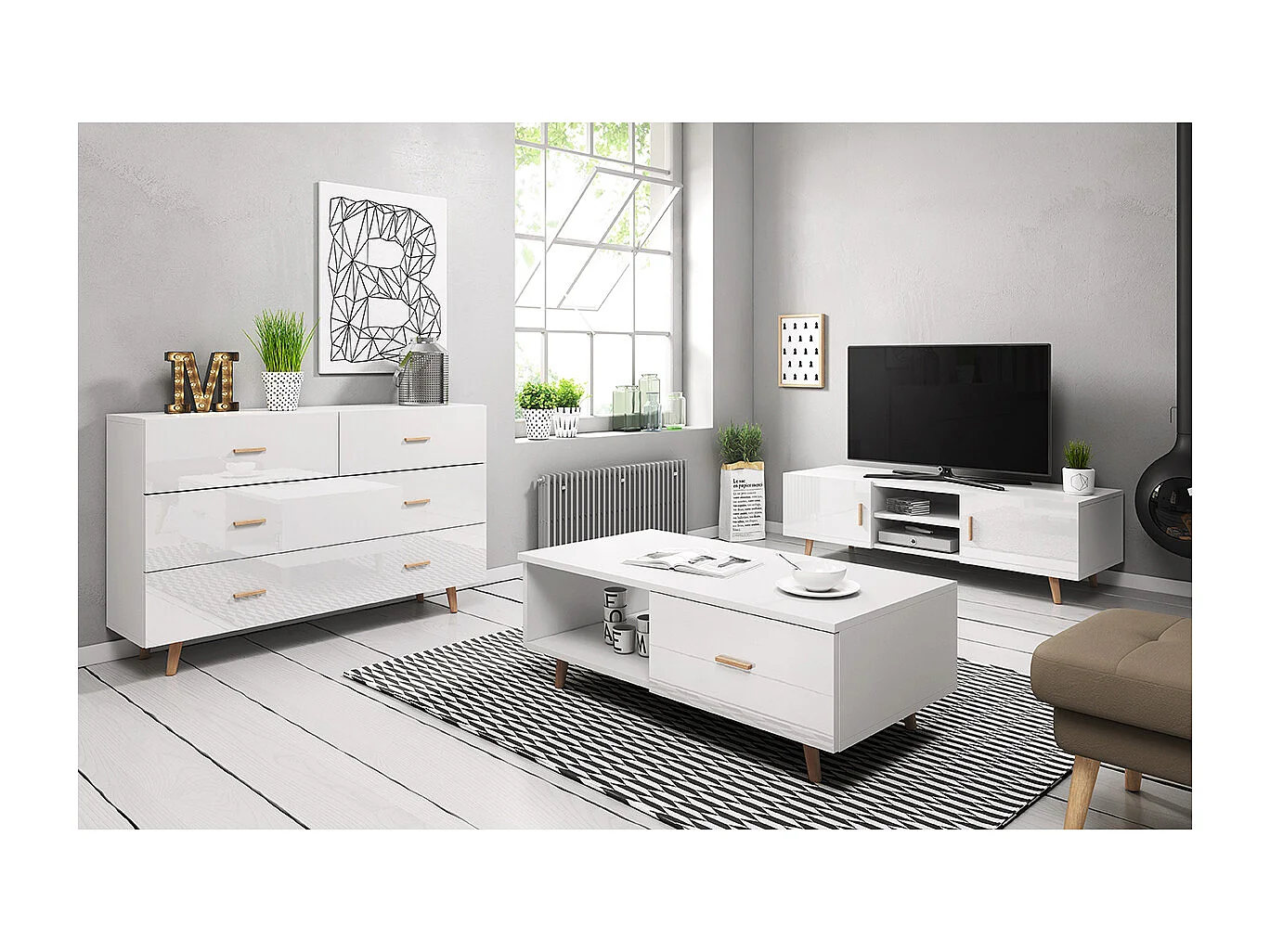 Table basse 1 tiroir 1 niche Ikar Blanc