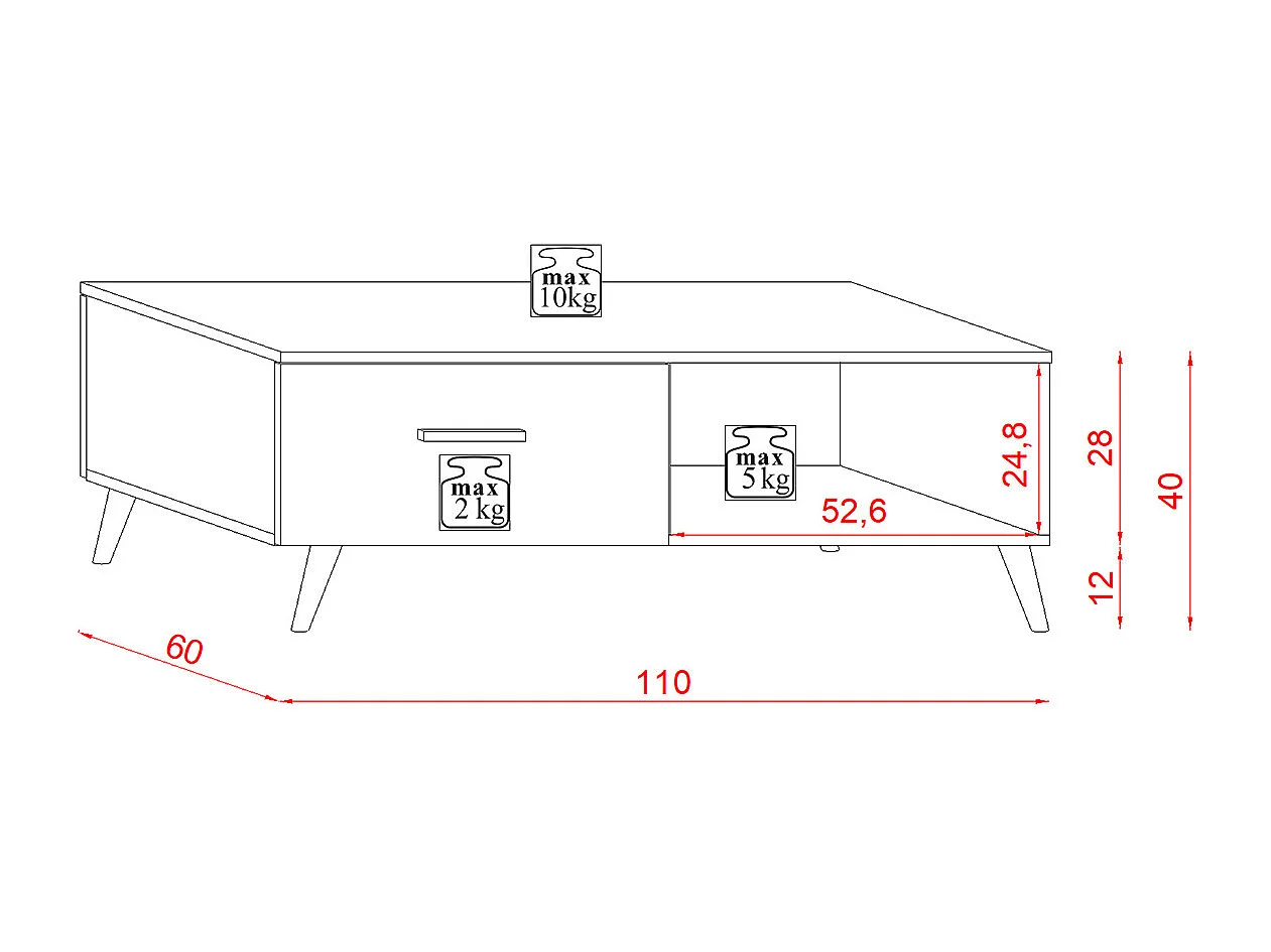 Table basse 1 tiroir 1 niche Ikar Blanc