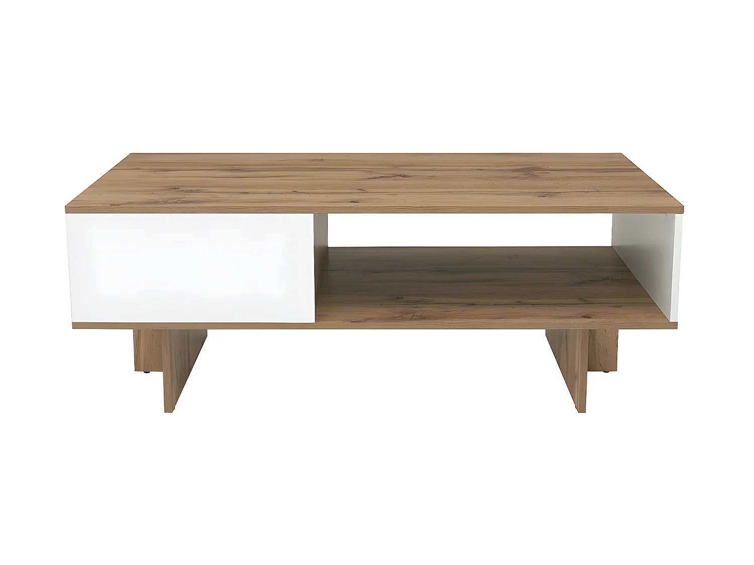 Table basse 1 tiroir 1 niche Selma Blanc et Bois