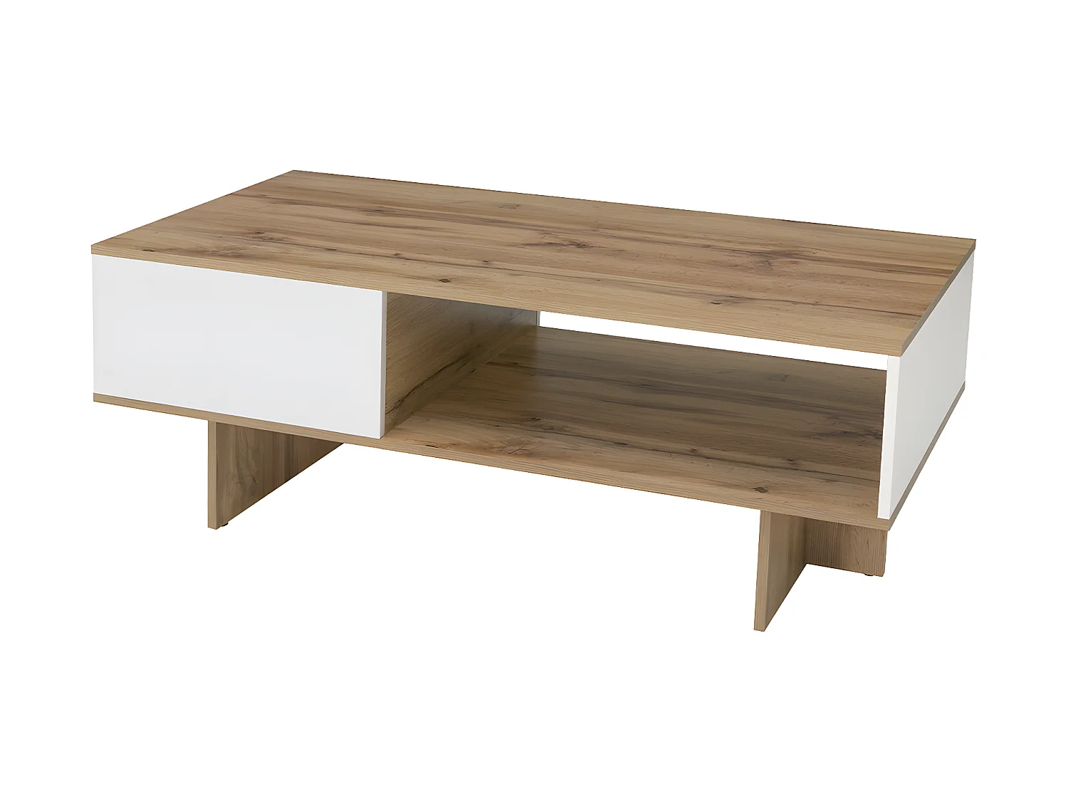 Table basse 1 tiroir 1 niche Selma Blanc et Bois