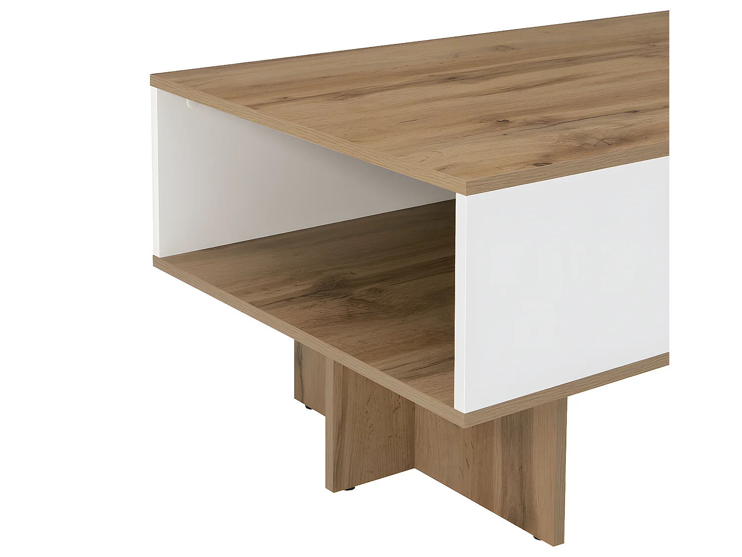 Table basse 1 tiroir 1 niche Selma Blanc et Bois
