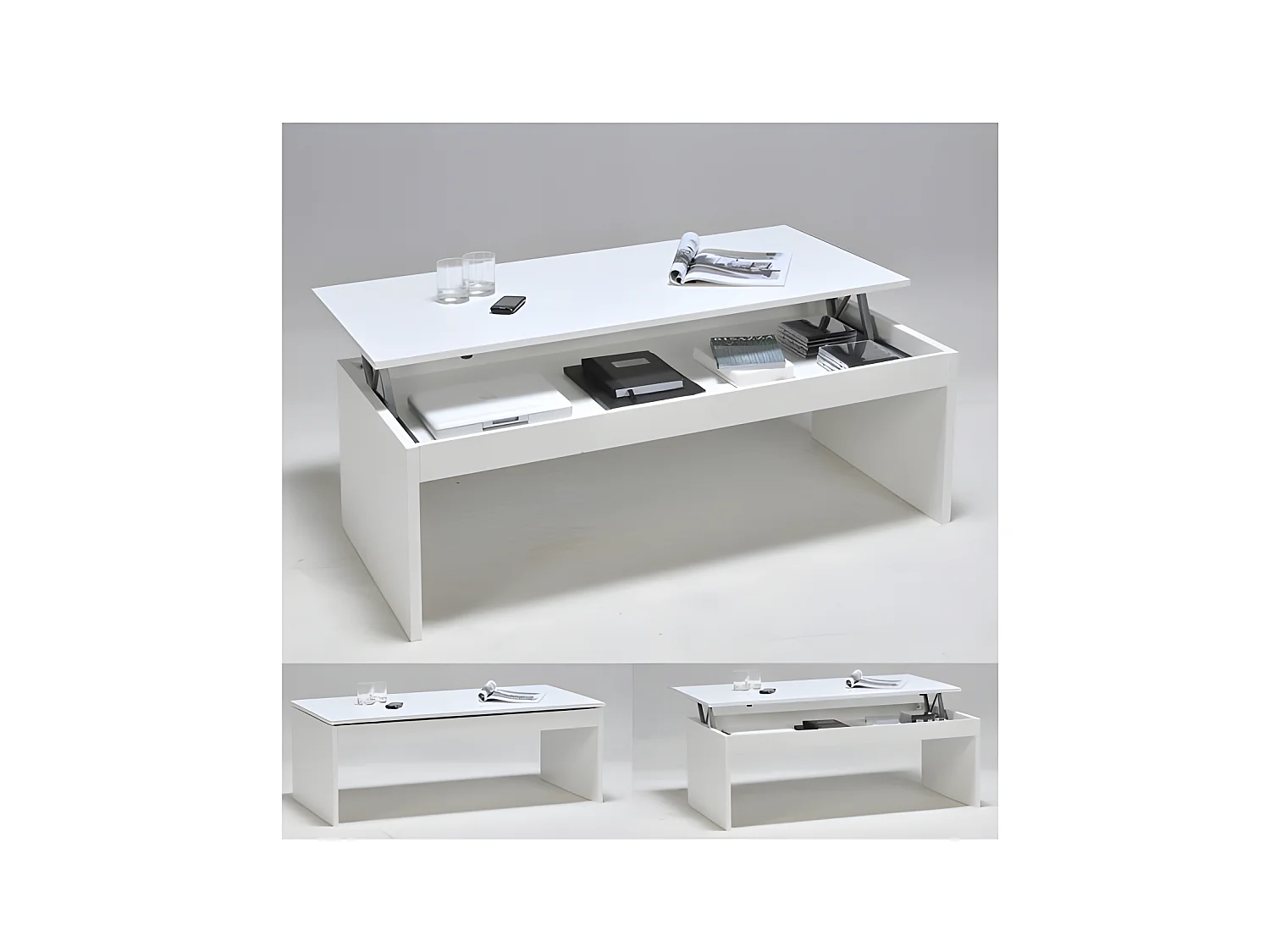 Table basse plateau relevable DARWIN 120x60cm / Blanc