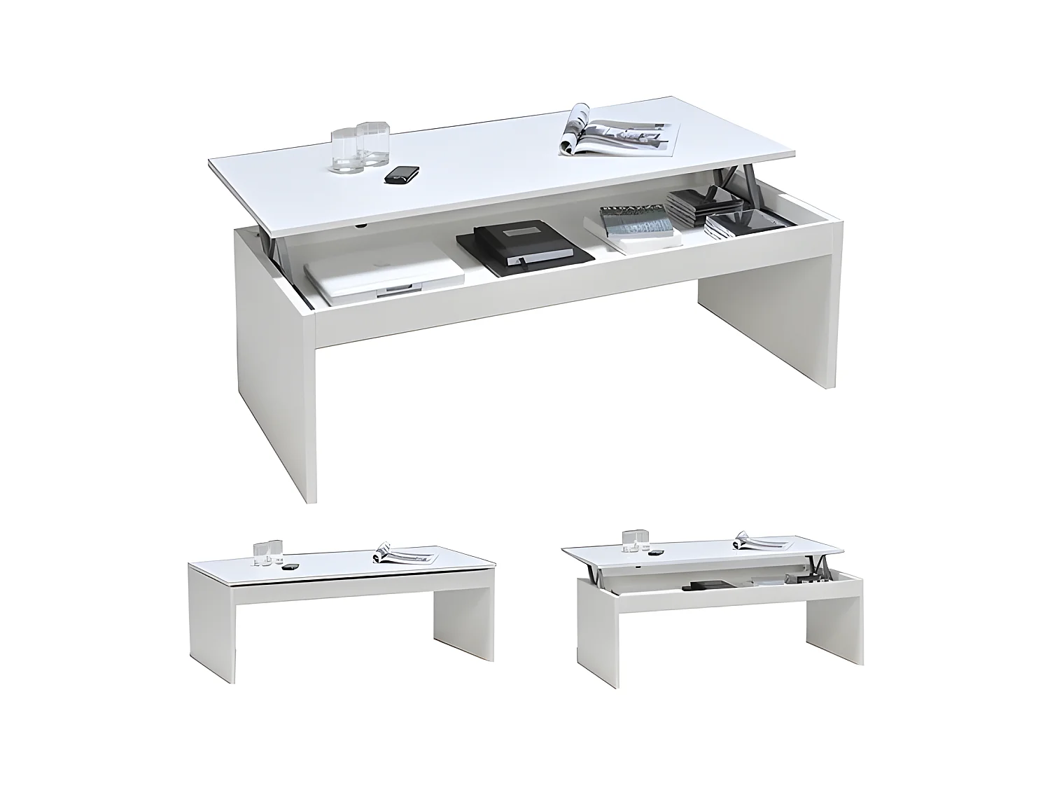 Table basse plateau relevable DARWIN 120x60cm / Blanc