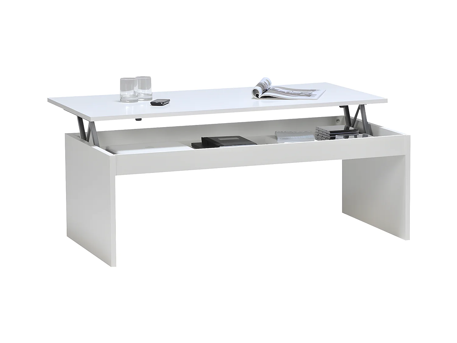 Table basse plateau relevable DARWIN 120x60cm / Blanc
