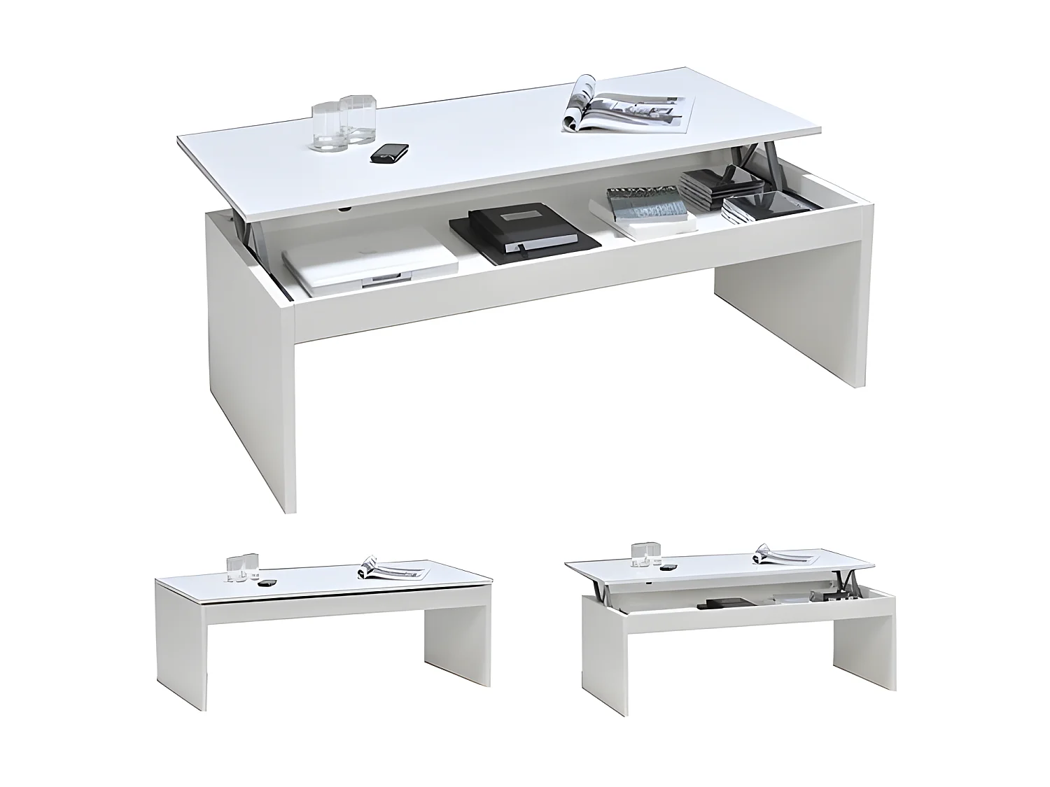 Table basse plateau relevable DARWIN 120x60cm / Blanc