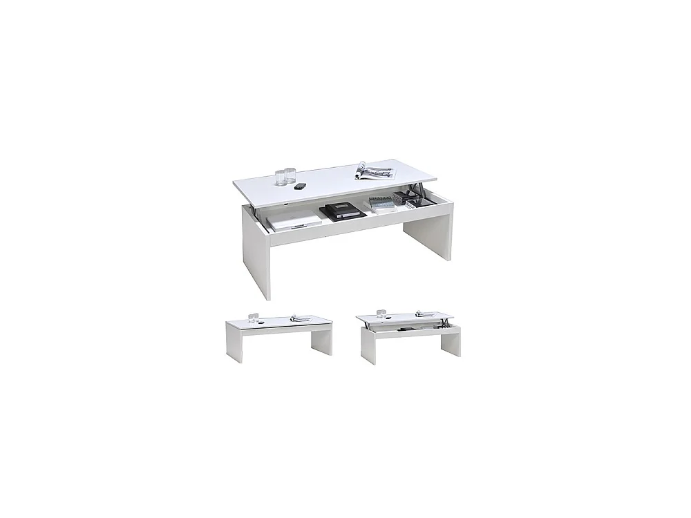Table basse plateau relevable DARWIN 120x60cm / Blanc