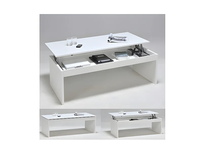 Table basse plateau relevable DARWIN 120x60cm / Blanc