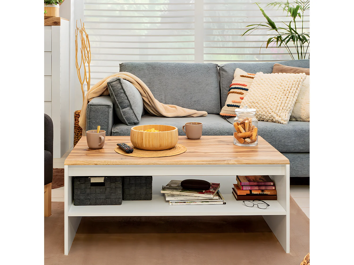 Mesa de centro Hella branco e madeira 46cm