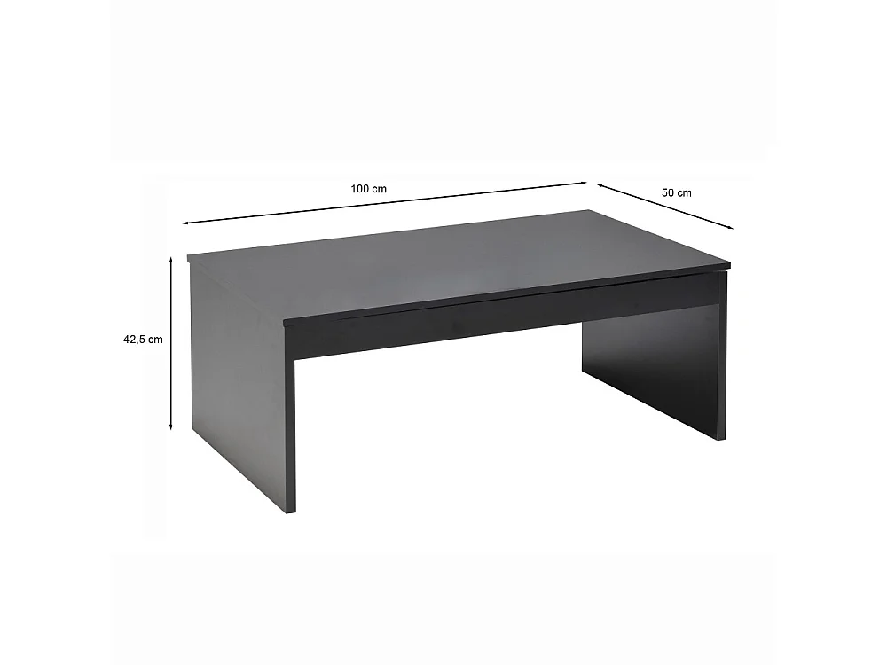 Table basse plateau relevable DARWIN 100x50cm / Noir