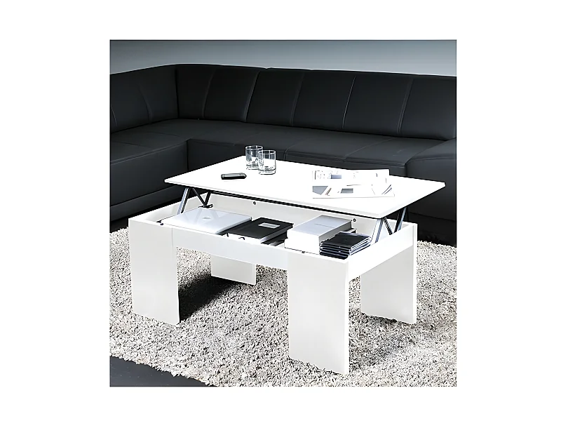 Table basse plateau relevable NEWTON 100x50cm / Blanc