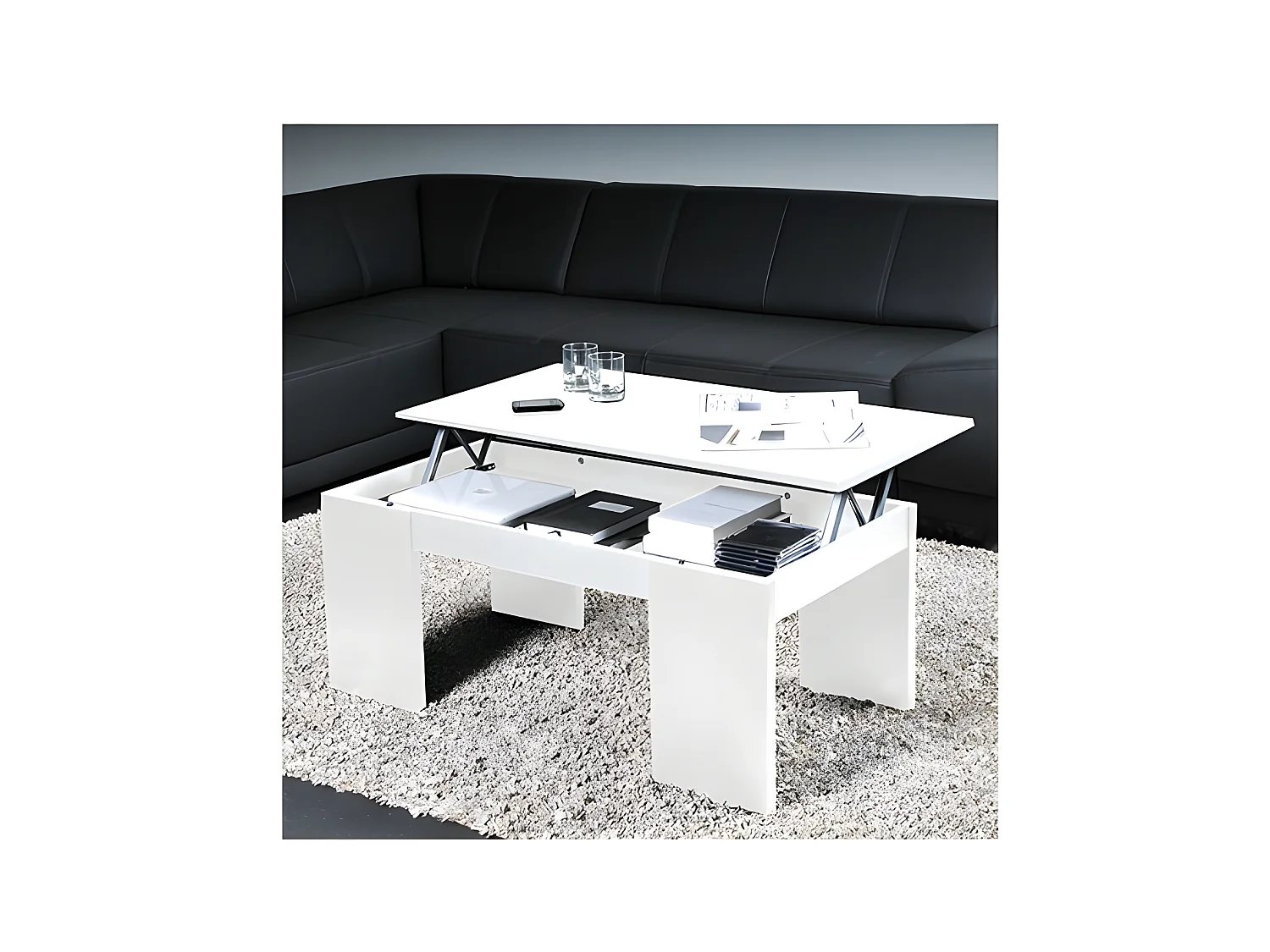 Table basse plateau relevable NEWTON 100x50cm / Blanc