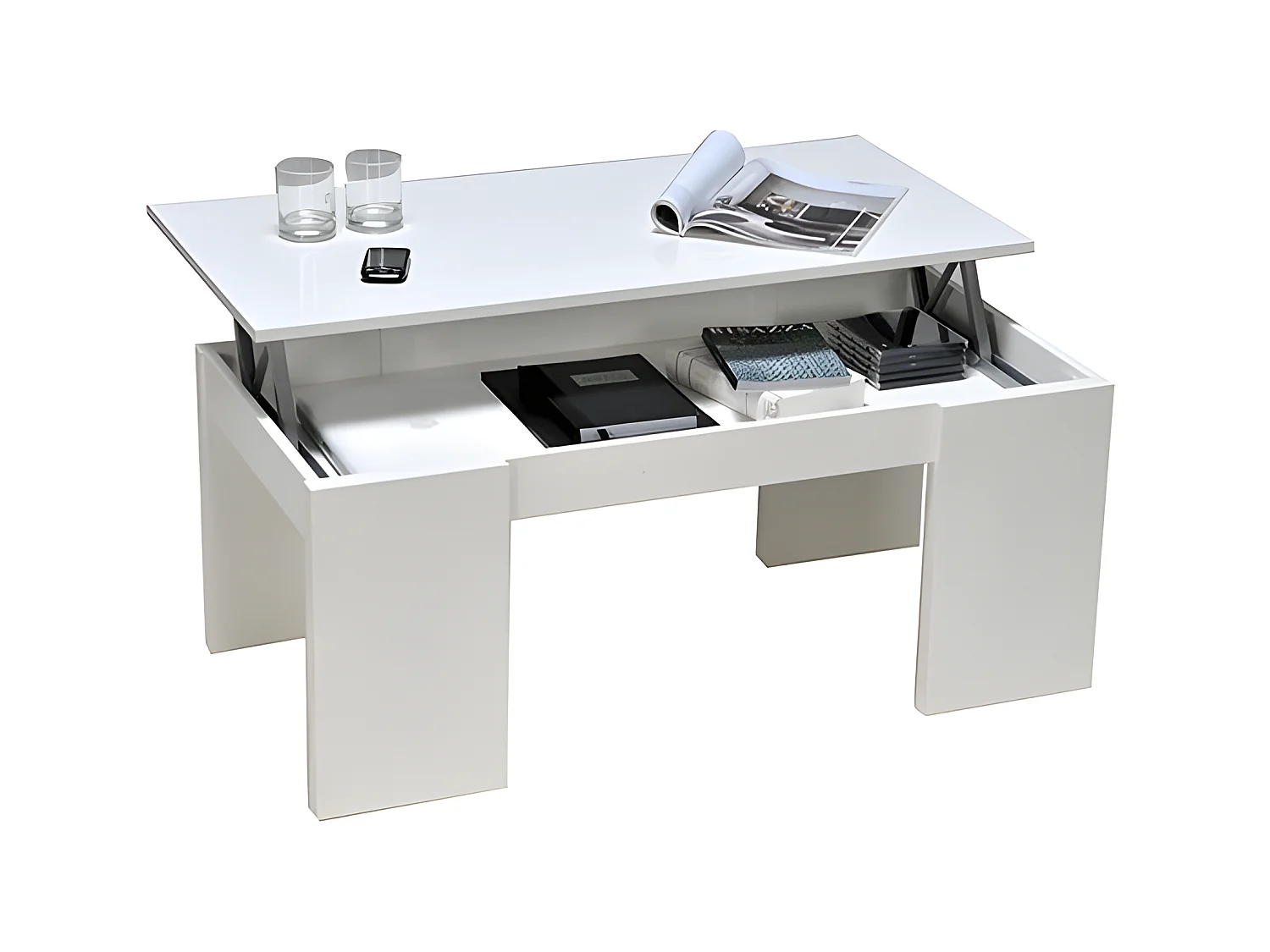 Table basse plateau relevable NEWTON 100x50cm / Blanc