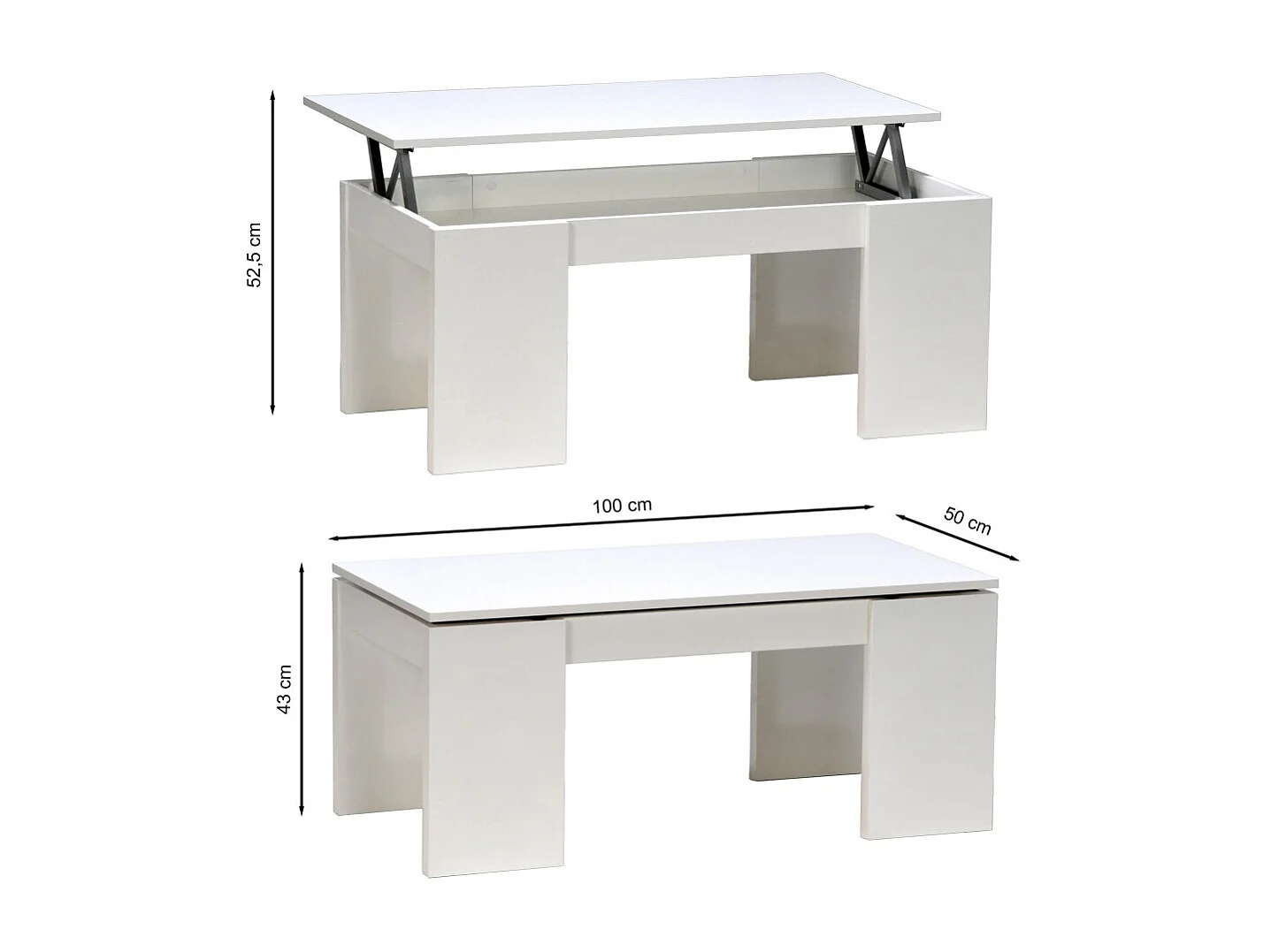Table basse plateau relevable NEWTON 100x50cm / Blanc