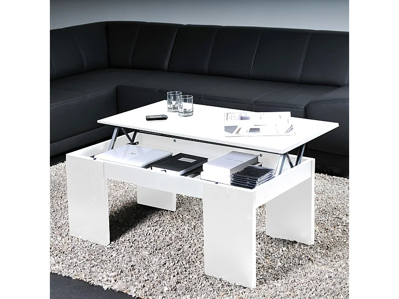 Table basse plateau relevable NEWTON 100x50cm / Blanc