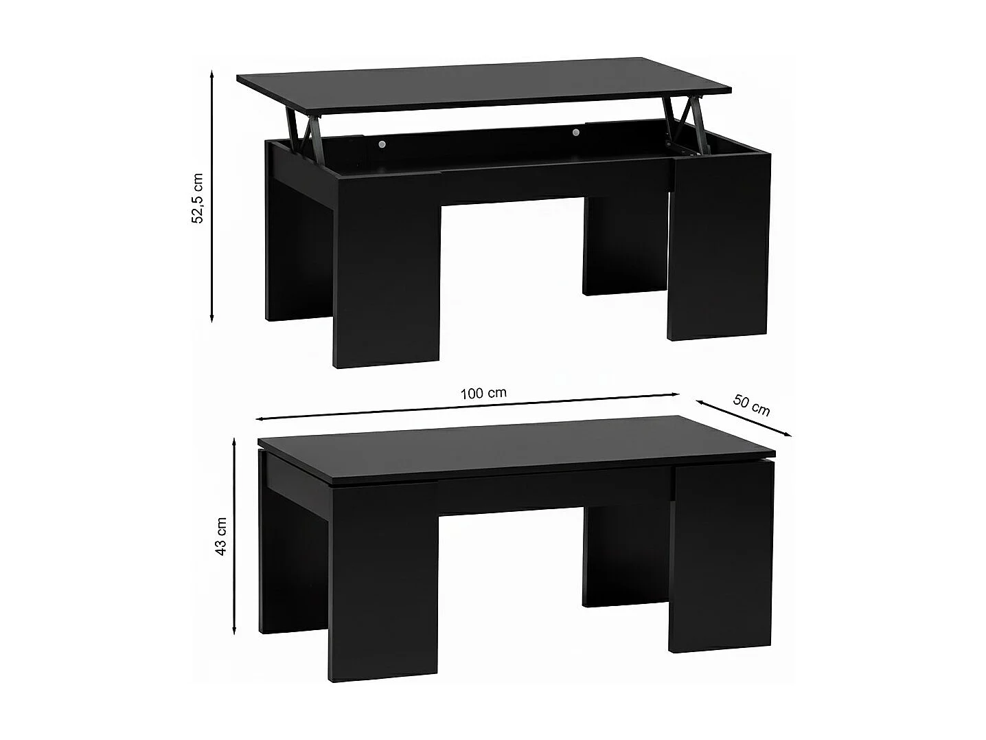 Table basse plateau relevable NEWTON 100x50cm / Noir