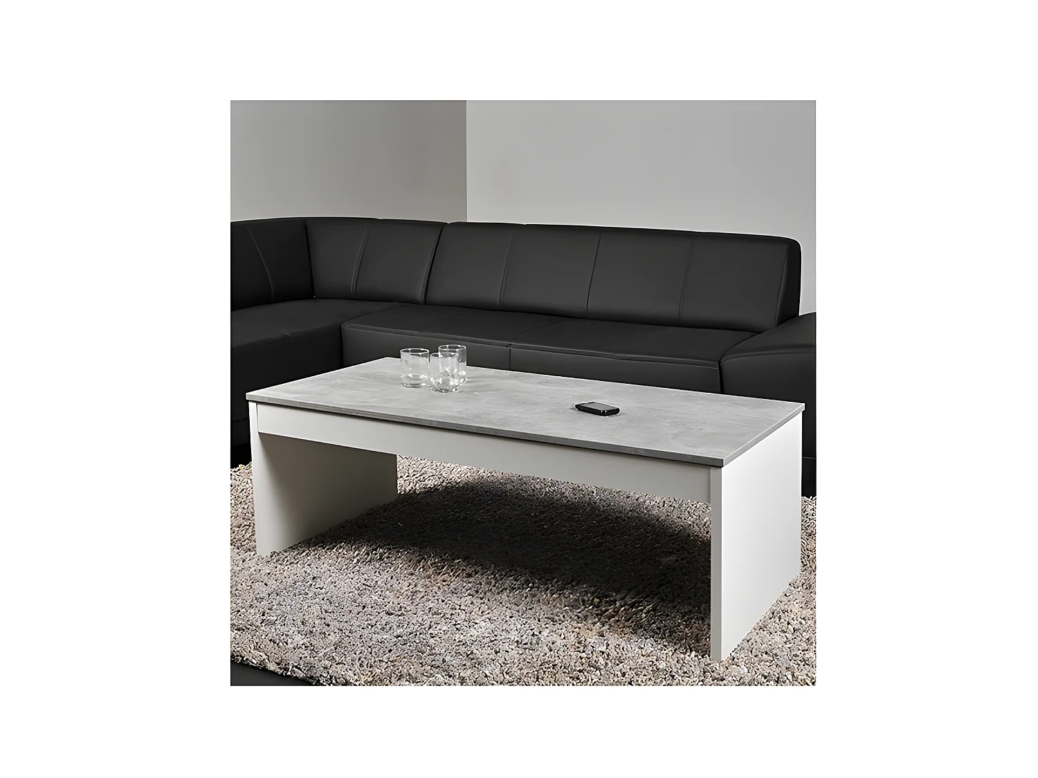 Table basse plateau relevable DARWIN 120x60cm / Blanc et Béton