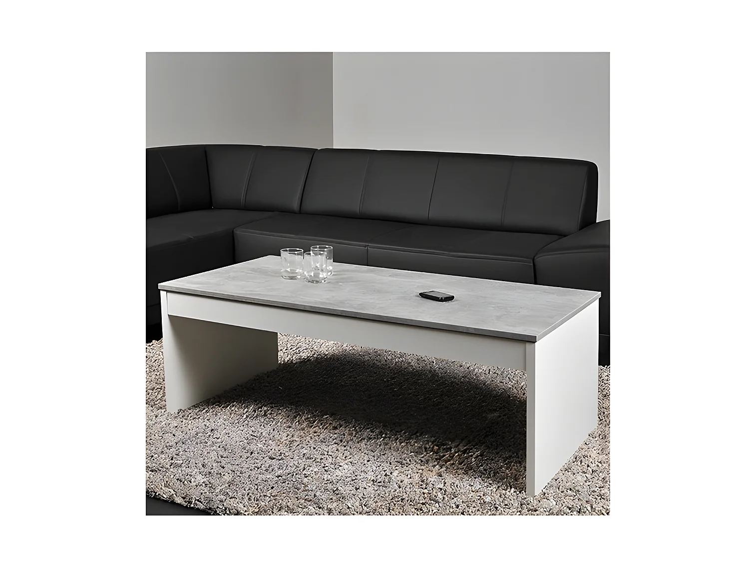 Table basse plateau relevable DARWIN 120x60cm / Blanc et Béton