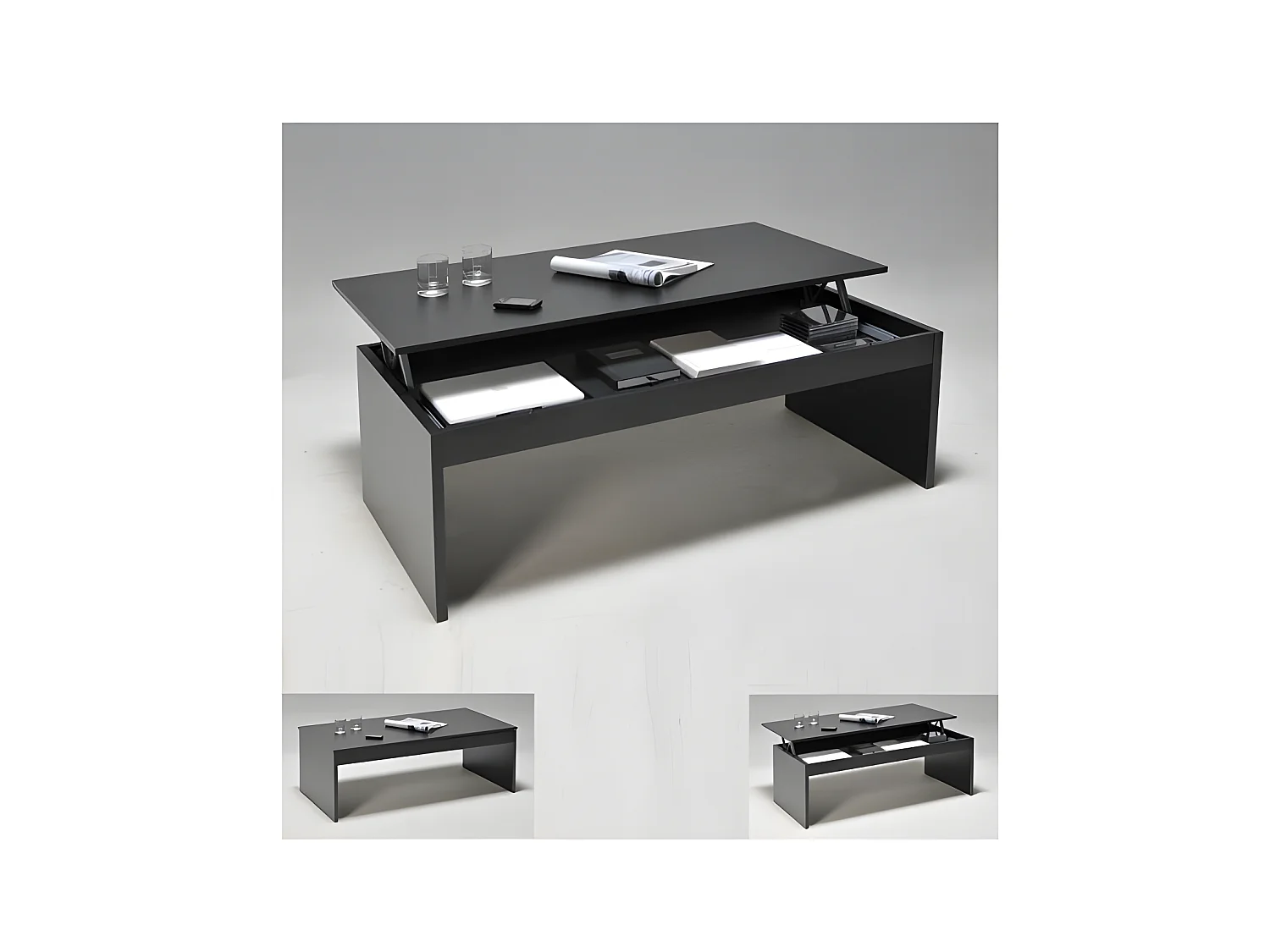 Table basse plateau relevable DARWIN 120x60cm / Noir