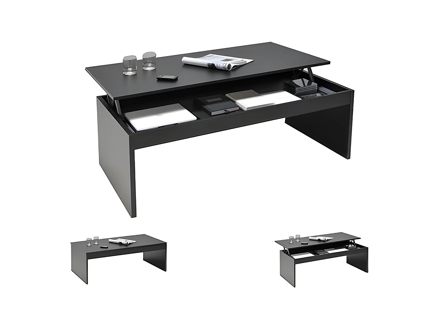 Table basse plateau relevable DARWIN 120x60cm / Noir