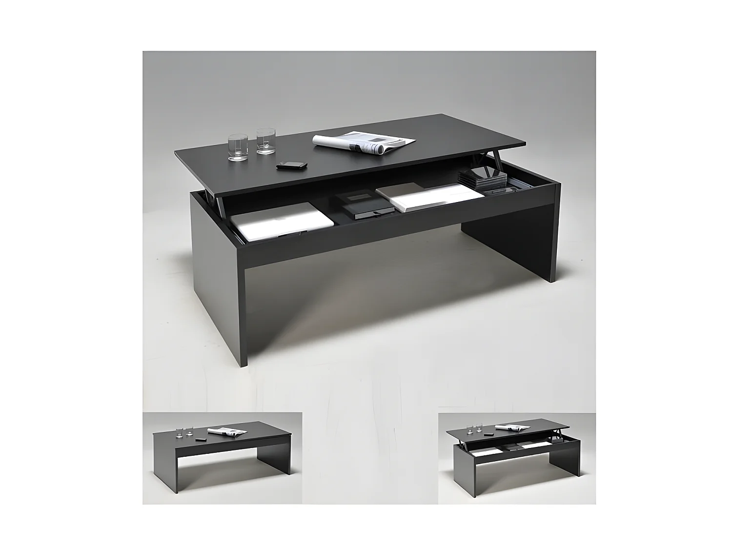 Table basse plateau relevable DARWIN 120x60cm / Noir