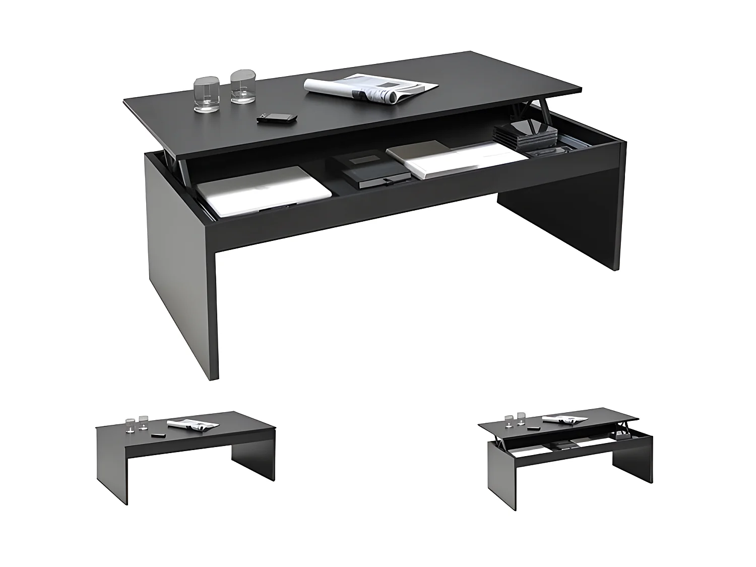 Table basse plateau relevable DARWIN 120x60cm / Noir