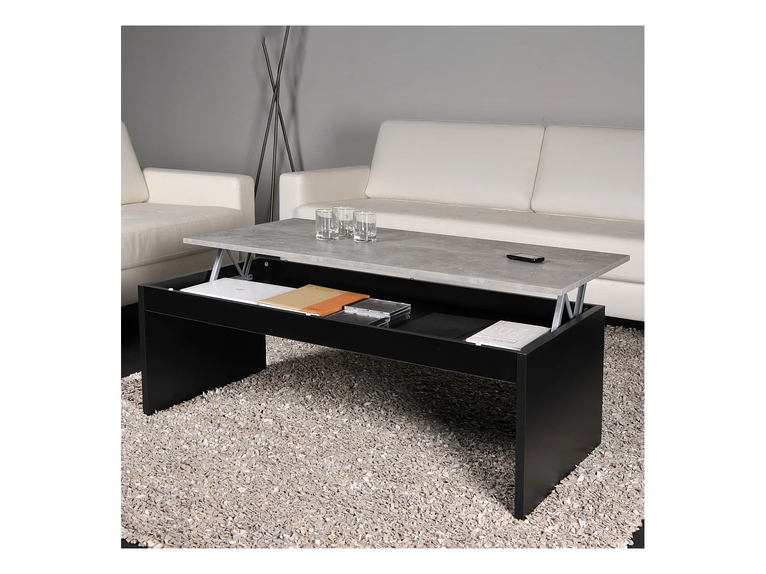 Table basse 120cm plateau relevable Darwin Noir et béton
