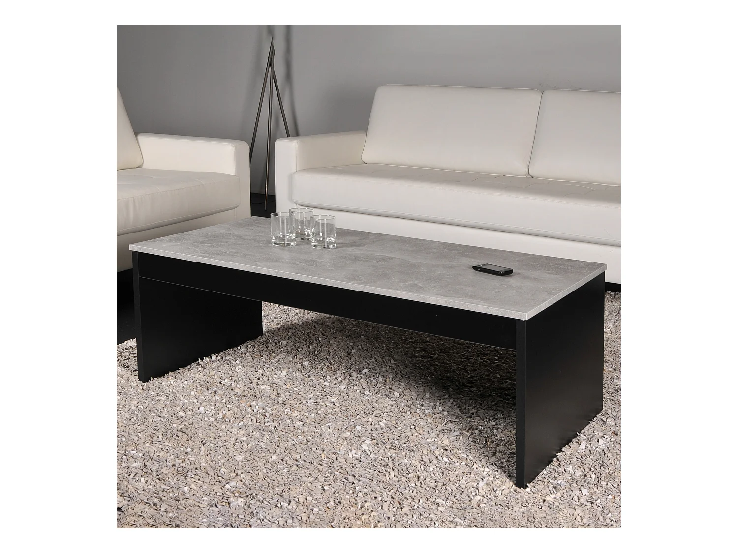 Table basse 120cm plateau relevable Darwin Noir et béton