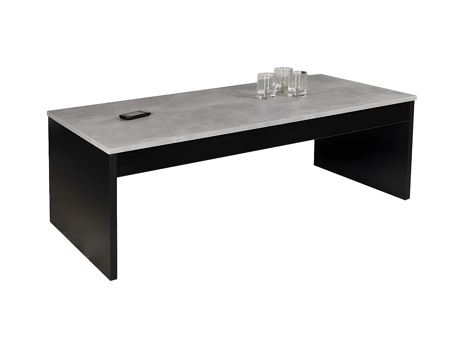 Table basse 120cm plateau relevable Darwin Noir et béton