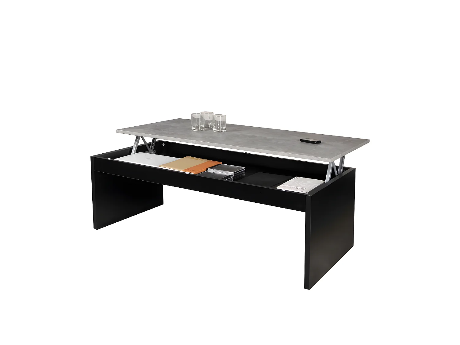 Table basse 120cm plateau relevable Darwin Noir et béton