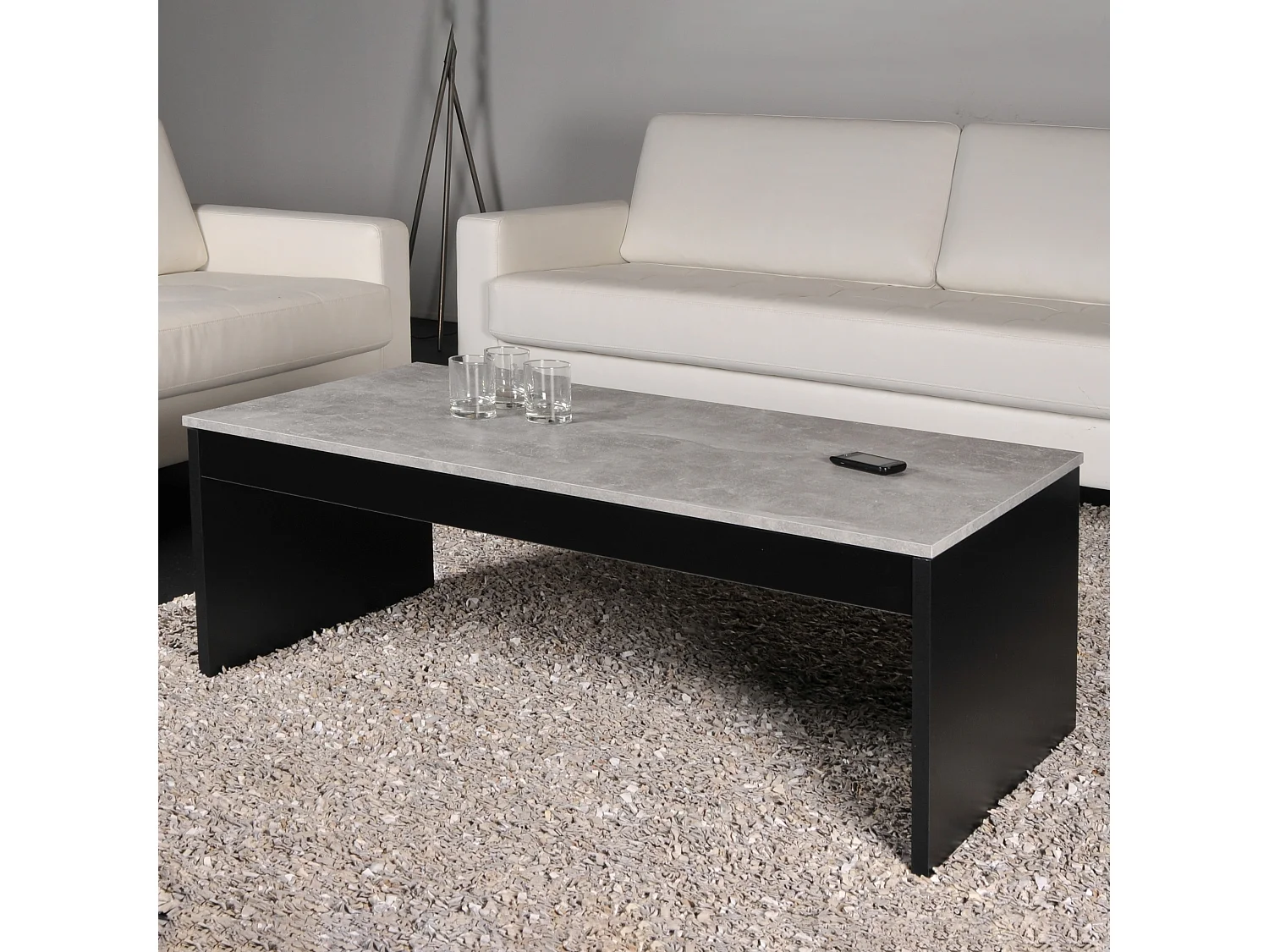 Table basse 120cm plateau relevable Darwin Noir et béton