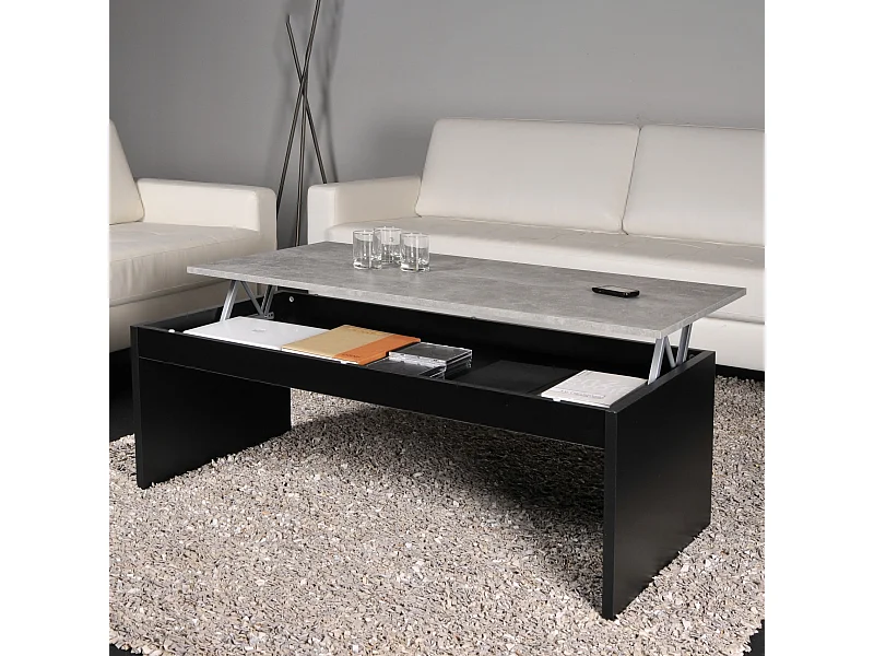 Table basse 120cm plateau relevable Darwin Noir et béton