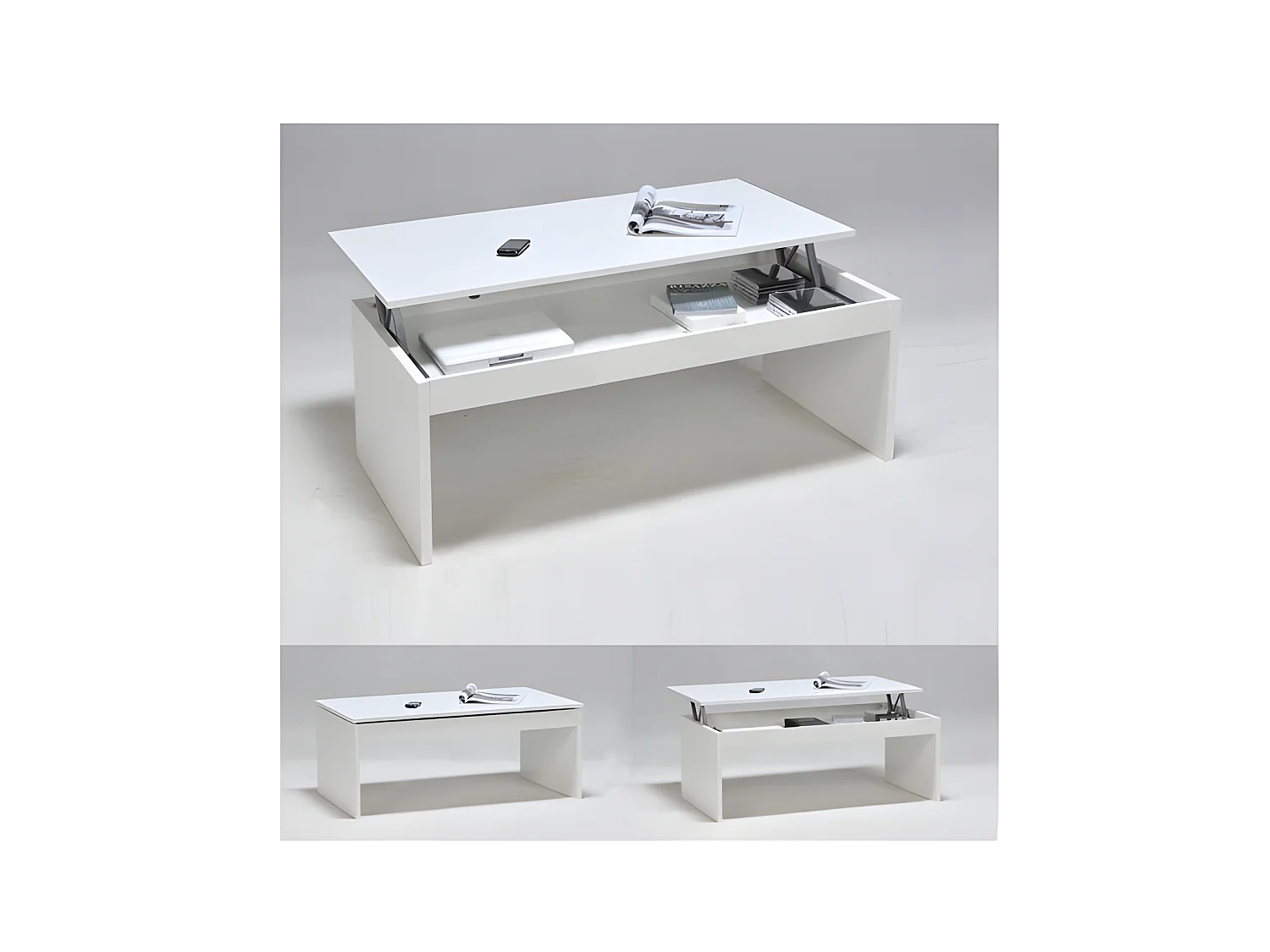 Table basse plateau relevable DARWIN 100x50cm / Blanc
