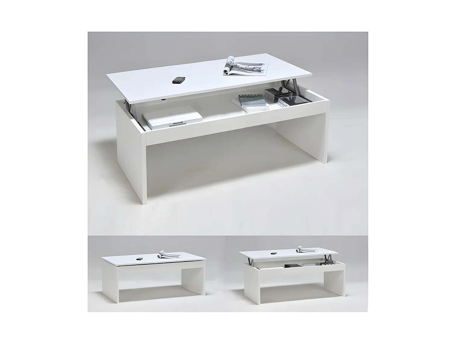 Table basse plateau relevable DARWIN 100x50cm / Blanc