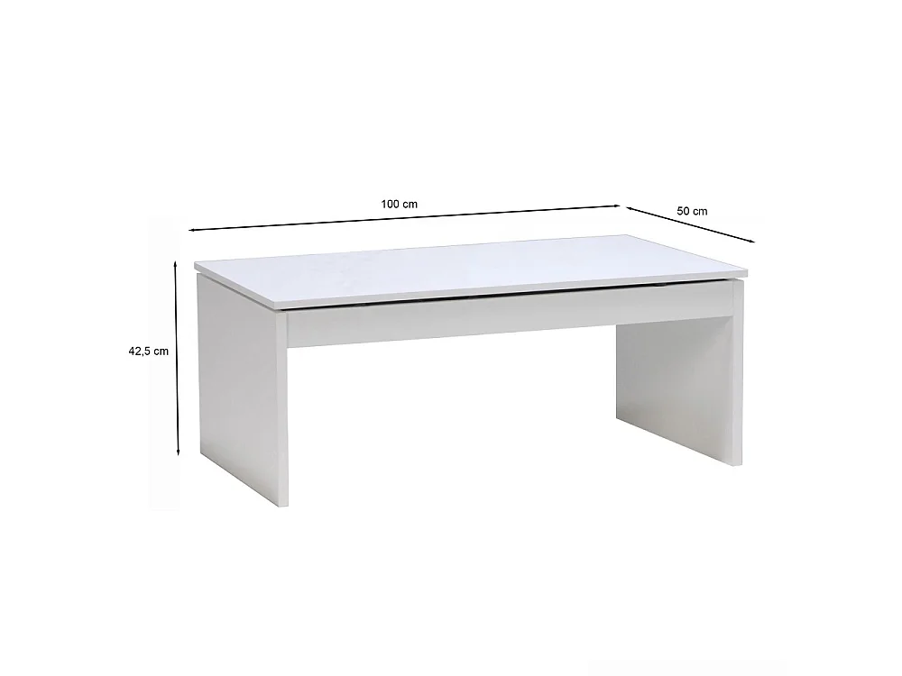 Table basse plateau relevable DARWIN 100x50cm / Blanc