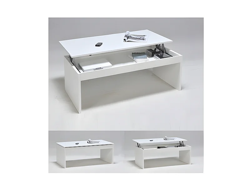 Table basse plateau relevable DARWIN 100x50cm / Blanc
