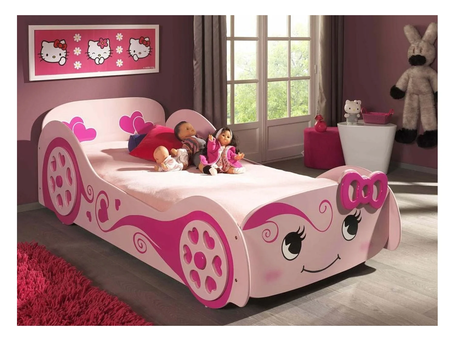 Lit Enfant Voiture "Love" 90x200cm Rose
