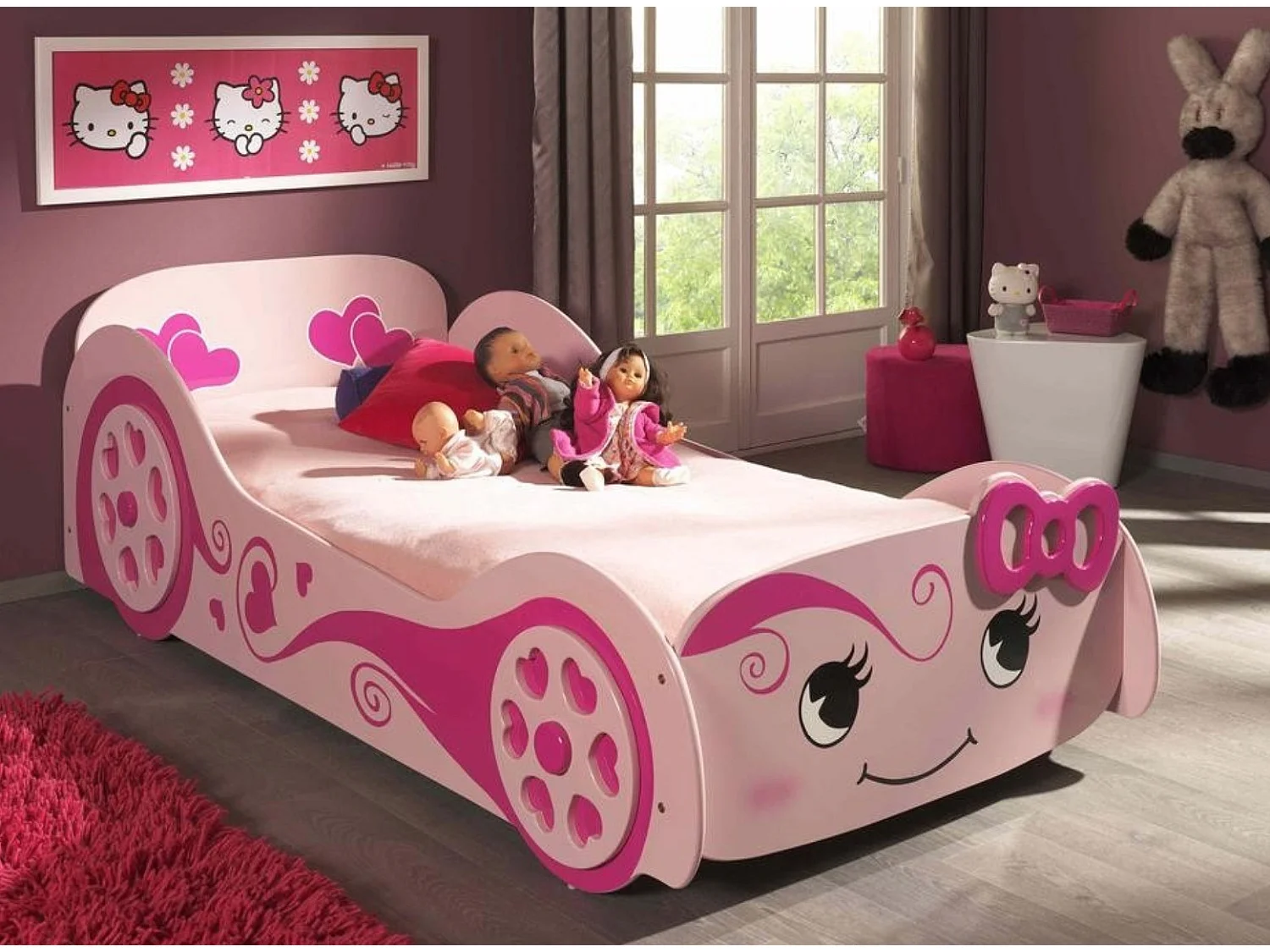 Lit Enfant Voiture "Love" 90x200cm Rose