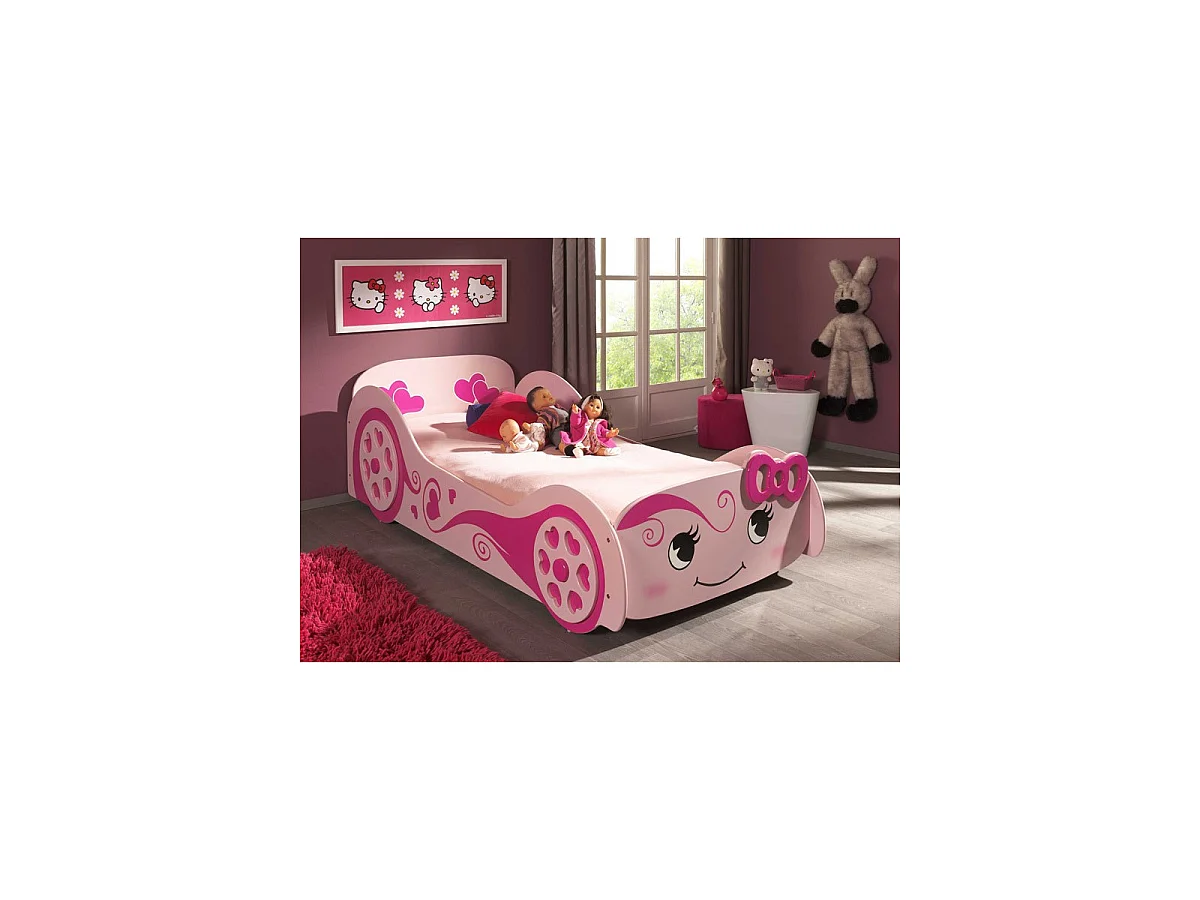 Lit Enfant Voiture "Love" 90x200cm Rose