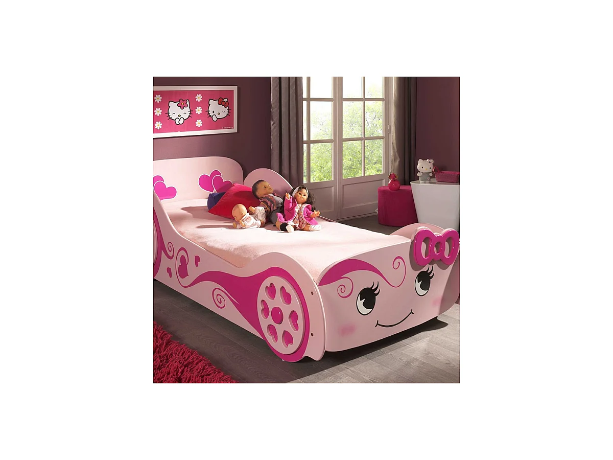 Lit Enfant Voiture "Love" 90x200cm Rose