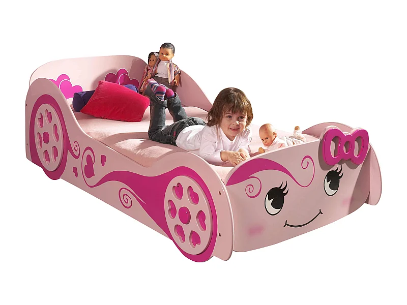 Lit Enfant Voiture "Love" 90x200cm Rose