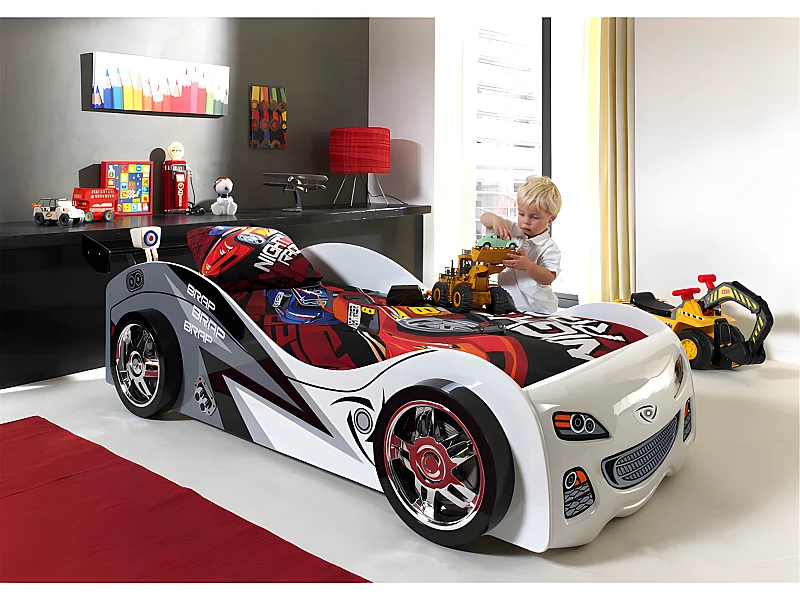 Lit Enfant Voiture "Brap" 90x200cm Blanc