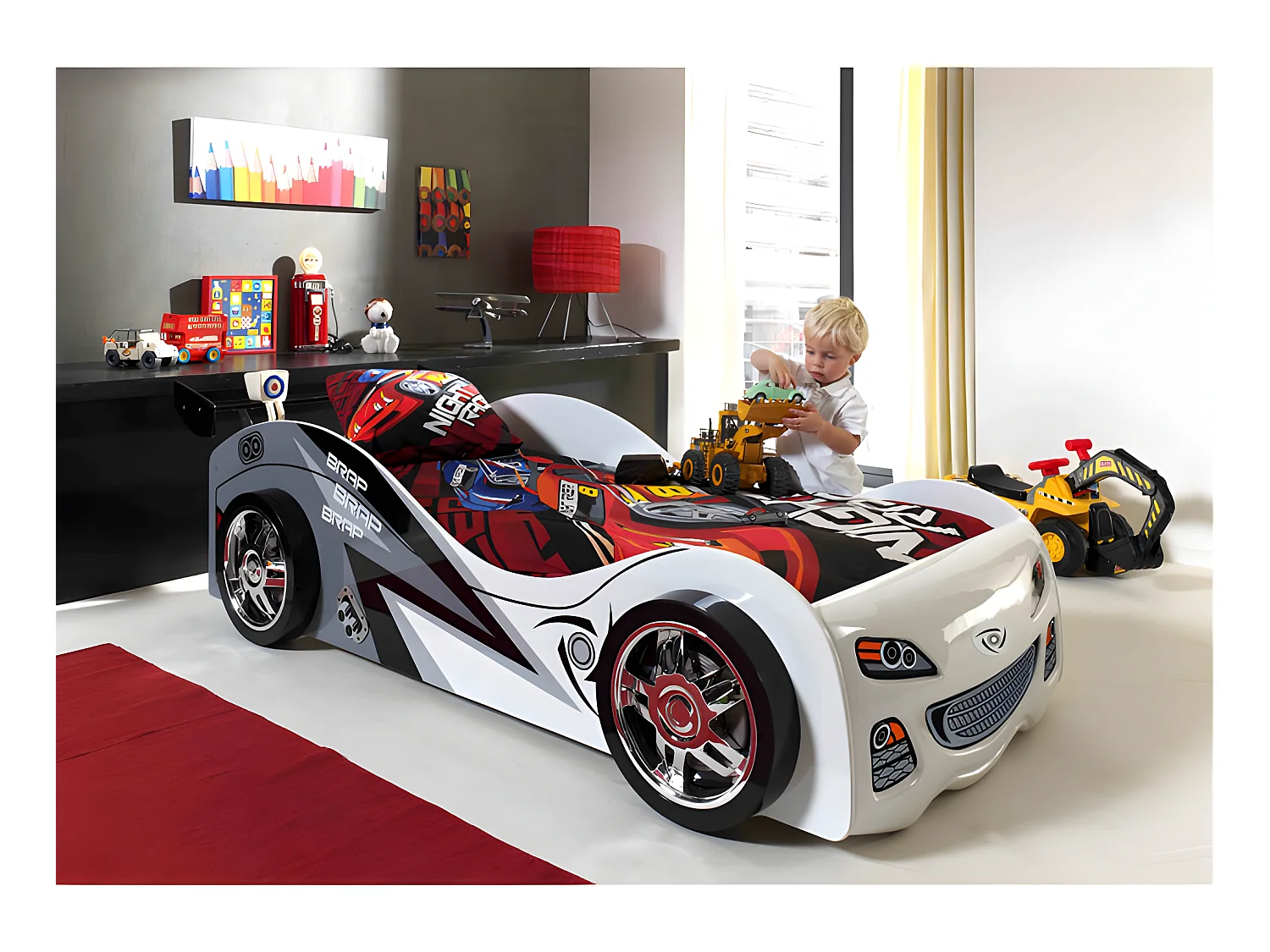 Lit Enfant Voiture "Brap" 90x200cm Blanc