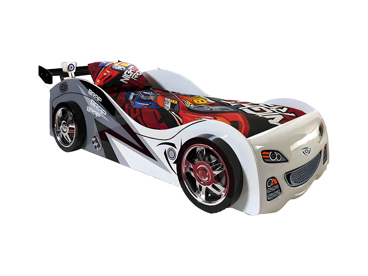 Lit Enfant Voiture "Brap" 90x200cm Blanc