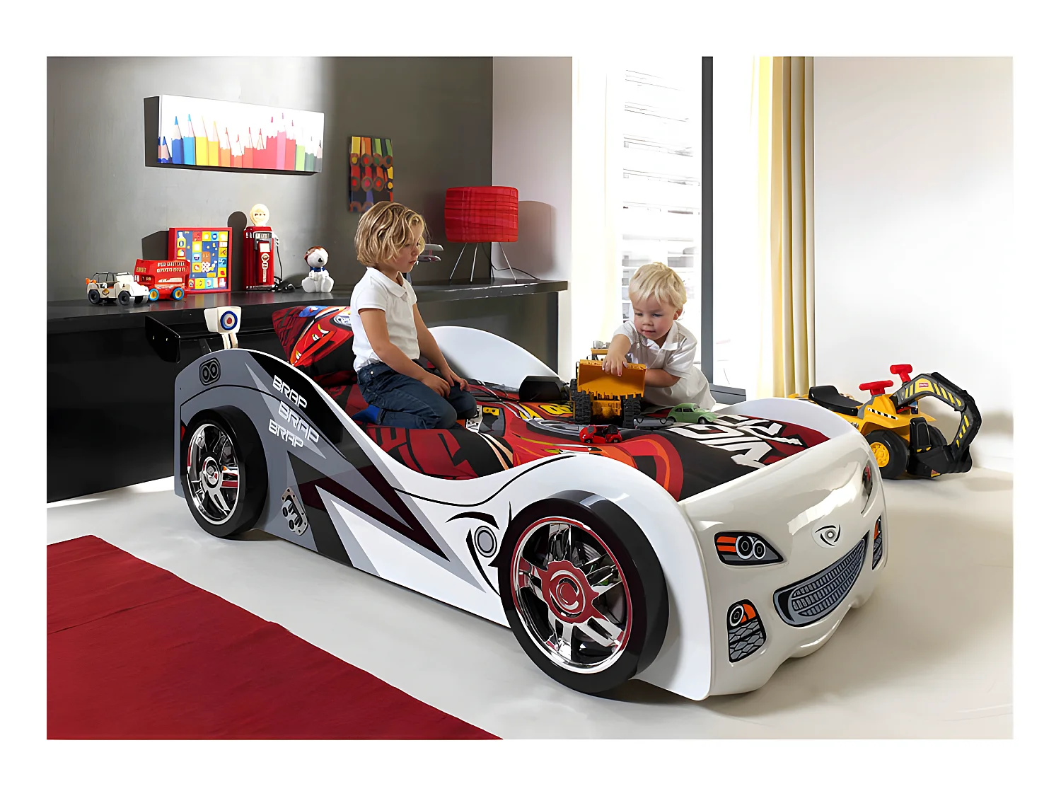 Lit Enfant Voiture "Brap" 90x200cm Blanc
