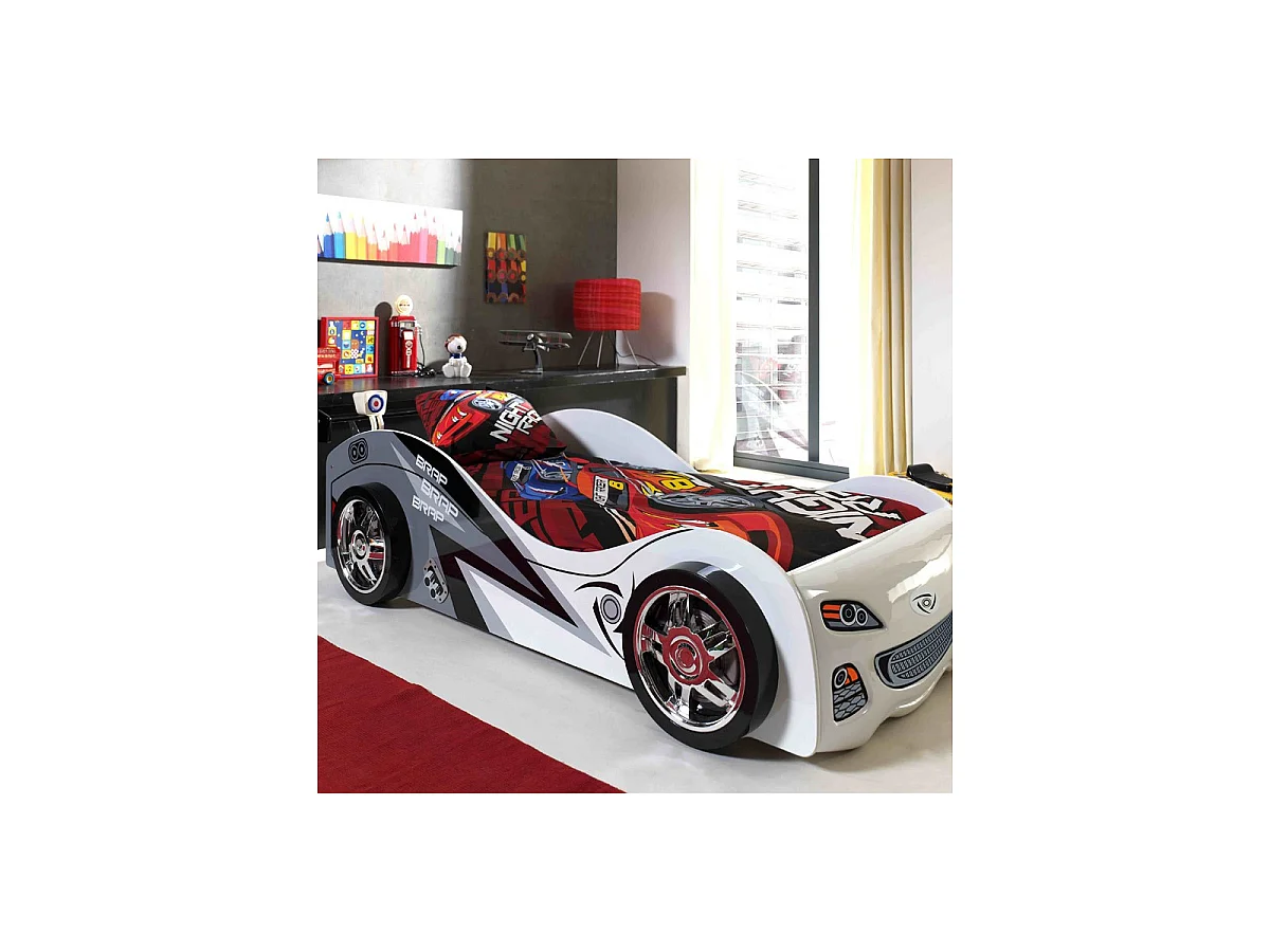 Lit Enfant Voiture "Brap" 90x200cm Blanc