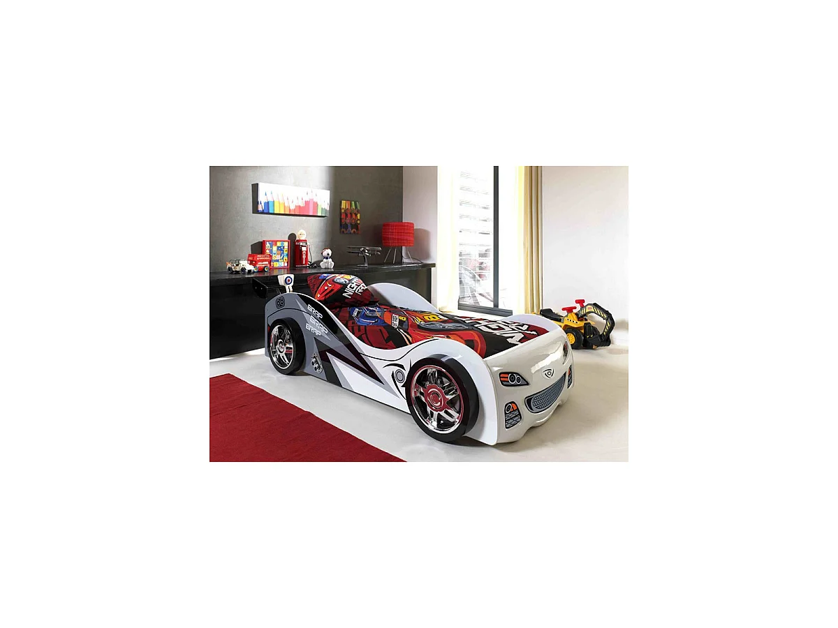 Lit Enfant Voiture "Brap" 90x200cm Blanc
