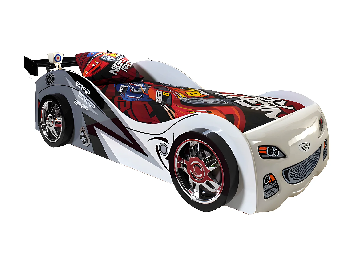 Lit Enfant Voiture "Brap" 90x200cm Blanc
