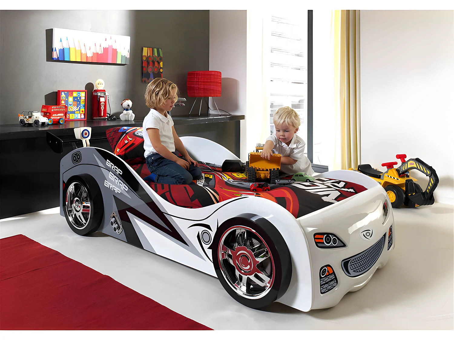 Lit Enfant Voiture "Brap" 90x200cm Blanc