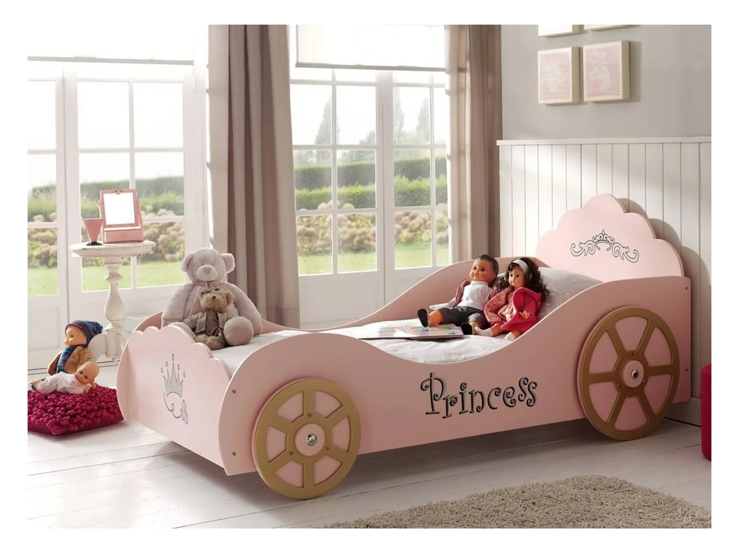 Princess autobed ​​90x200 cm roze hout Cara