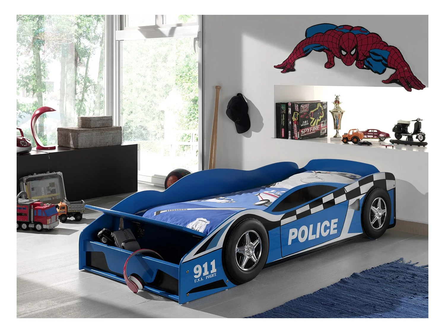 Peuterpolitieautobed ​​70x140 cm blauw hout